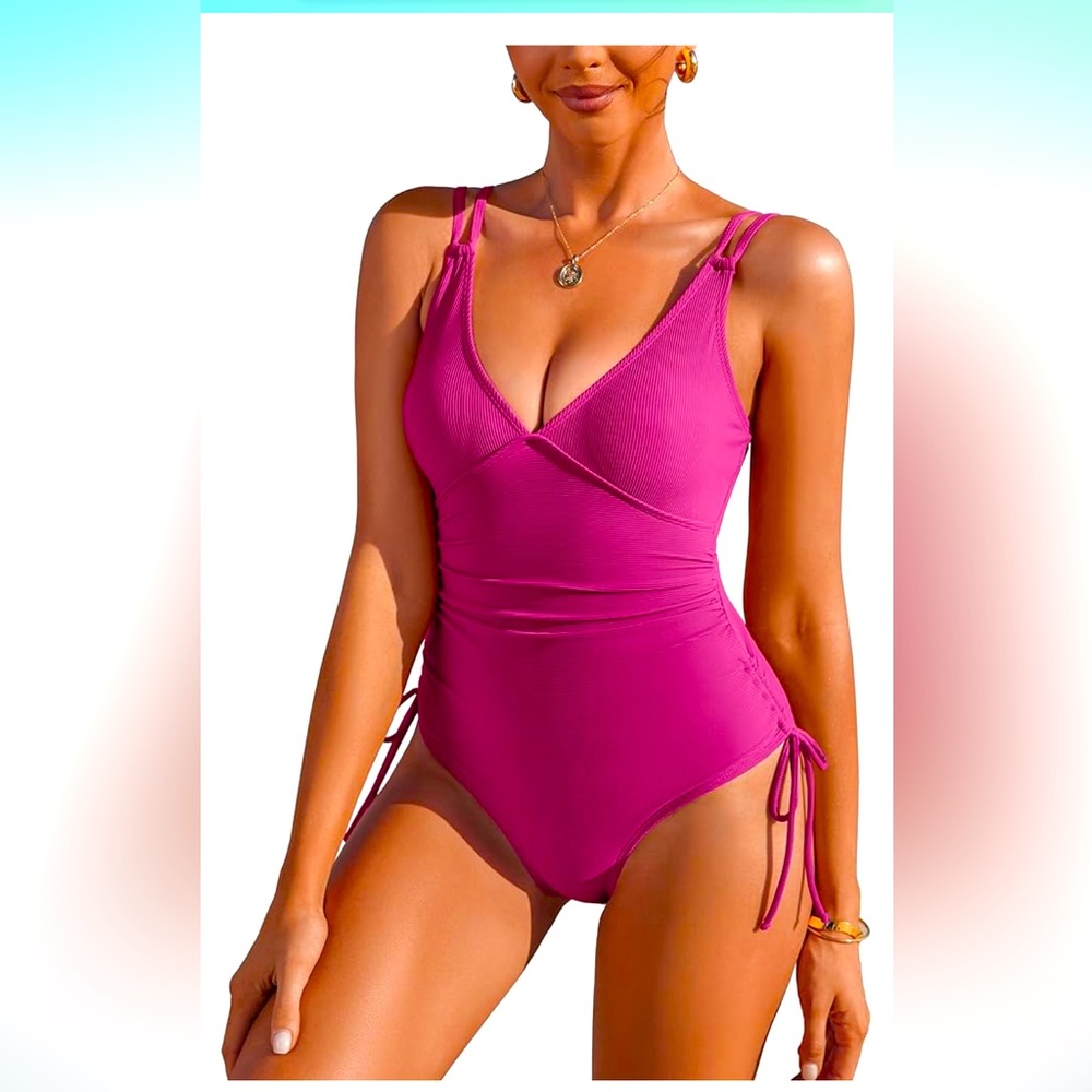 🚘Al'MAGE Women's One Piece Swimsuit Tummy Control Swimsuits V Neck Ribbed Bath